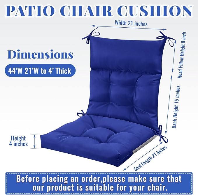 Sintuff 4 Pcs 44 x 21 x 4 Outdoor Chair Cushion Patio Chair Cushions Seat/Back Tufted Pillow with Ties Water Resistant Replacement Indoor Patio Furniture Outdoor Furniture (Solid Color,Navy)