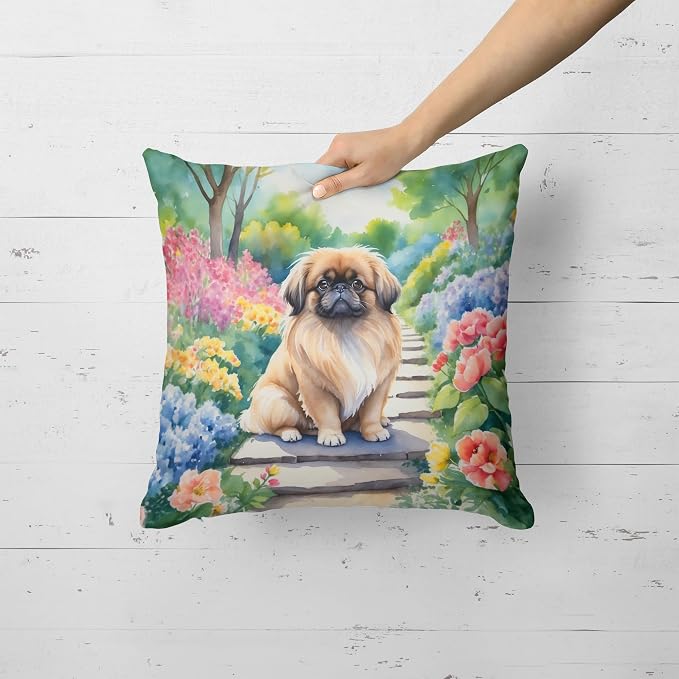 Caroline's Treasures Pekingese Spring Path Throw Pillow Machine Washable, Indoor Outdoor Decorative Pillow for Couch, Bed or Patio, 18Hx18W