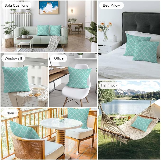 Turquoise Moroccan Outdoor Pillow Covers 20x20 Inch Throw Pillow Covers Set of 2 Waterproof Decorative Pillow Cases Morocco Boho Ethnic Abstract Geometric Cushion Covers for Patio Furniture Garden