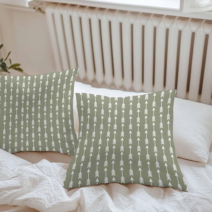 Arrow Outdoor Pillow Covers 26"x26" Set of 2, Abstract Rustic Western Tribal Geometric Arrow Sage Green Waterproof Throw Pillow Covers for Patio Furniture, Decorative Cushion Covers for Porch