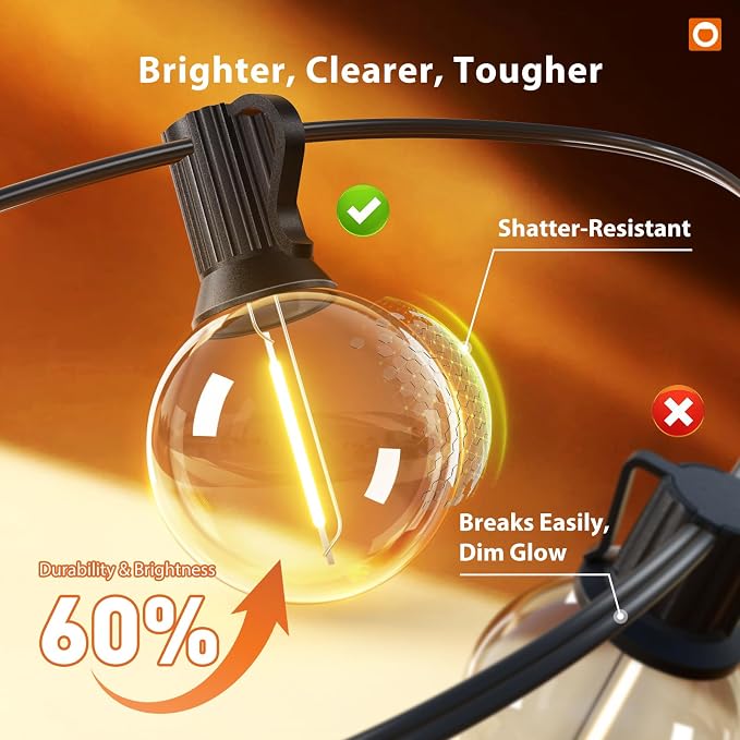 addlon Outdoor String Lights 100FT G40 with Remote 54 LED Shatterproof Bulb | Dimmable Patio Globe Lights Waterproof, Hanging Outside Lighting for Backyard, Garden, Deck, Balcony, Porch, Café, Decor
