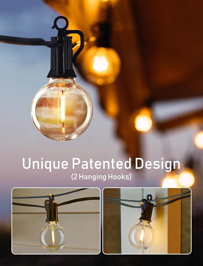 Brightown (2 Pack Outdoor String Lights - Globe Patio Lights 35 Ft with 30 G40 Shatterproof Bulbs, Waterproof Connectable Commercial Hanging Light for Backyard Bistro Porch Cafe Deck