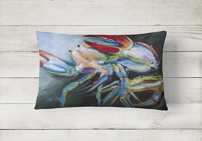 Caroline's Treasures JMK1103PW1216 Blue Crab Canvas Fabric Decorative Pillow Machine Washable, Indoor Outdoor Decorative Pillow for Couch, Bed or Patio, 12HX16W