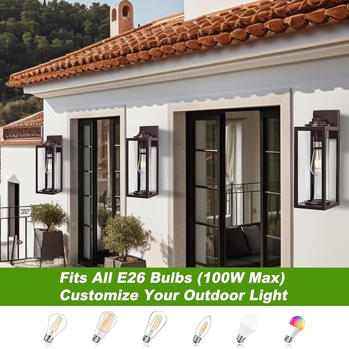 FILIYANO Large Outdoor Wall Lights, 20 Inch, Oil Rubbed Bronze, 2 Pack | Anti-Rust, Waterproof, Brown Exterior Lanterns with Clear Glass, Modern Farmhouse Sconces for Garage, Porch, Front Doo