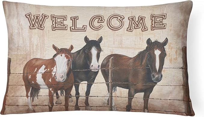 Caroline's Treasures SB3059PW1216 Welcome Mat with Horses Canvas Fabric Decorative Pillow 100% Machine Washable Pillow, Indoor or Outdoor Decorative Throw Pillow for Couch, Bed or Patio