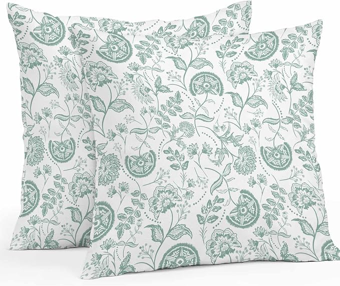 Summer Turquoise Flower Outdoor Pillow Covers 20x20in Pack of 2 Waterproof Pillowcase Retro Farmhouse Pastoral Botanical Decorative Throw Cushion Case for Patio Couch Sofa