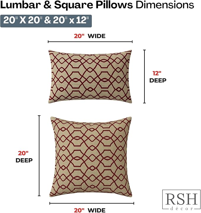 RSH DECOR: Sunbrella Lumbar & Square Pillows Set of 4 | 20" x 12" & 20" x 20" | Water and Fade-Resistant Fabric | Outdoor Throw Pillows for Patio Furniture | Made in USA (Folio Terracotta)