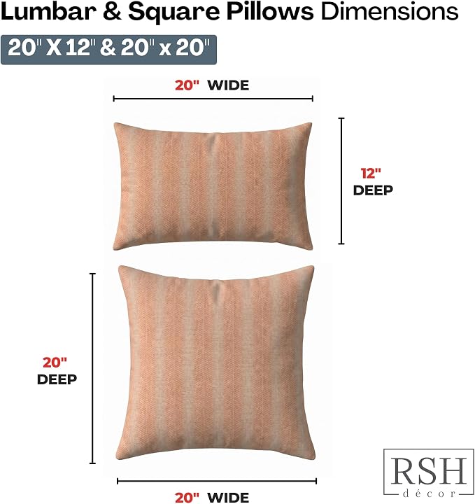 RSH DECOR: Sunbrella Lumbar & Square Pillows Set of 4 | 20" x 12" & 20" x 20" | Water and Fade-Resistant Performance Fabric | Outdoor Throw Pillows for Patio Furniture | Made in USA (Perception Spark)
