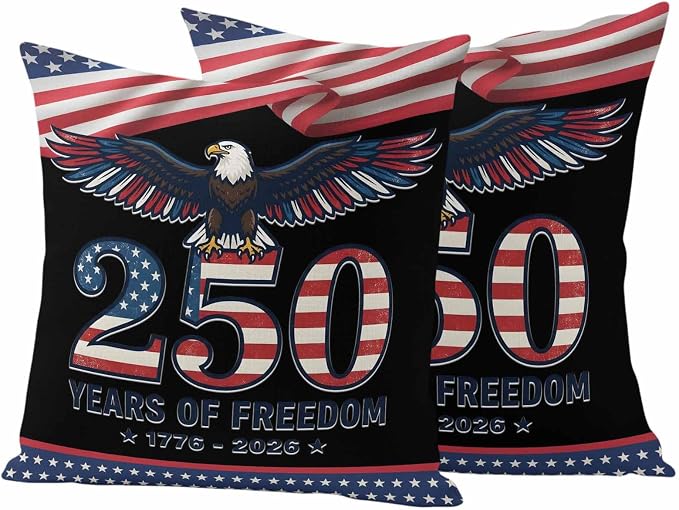 250 Years USA Flag Outdoor Waterproof Throw Pillow Covers 18x18 Set of 2, Independence Day Eagle Anniversary Decorative Pillowcases Cushion Pillowcase for Couch Sofa Patio Outside Pillow Protector