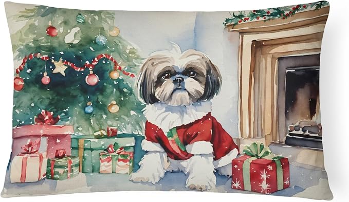 Caroline's Treasures DAC2751PW1216 Shih Tzu Cozy Christmas Throw Pillow Machine Washable, Indoor Outdoor Decorative Pillow for Couch, Bed or Patio, 12HX16W