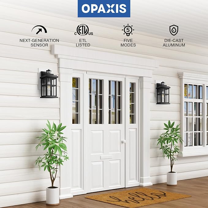 Large Motion Sensor Outdoor Light, Black Porch Light Dusk to Dawn, Waterproof Outdoor Motion Sensor Light, Anti-Rust Outside Lights for House, Garage, Doorway, Porch, 100% Aluminum