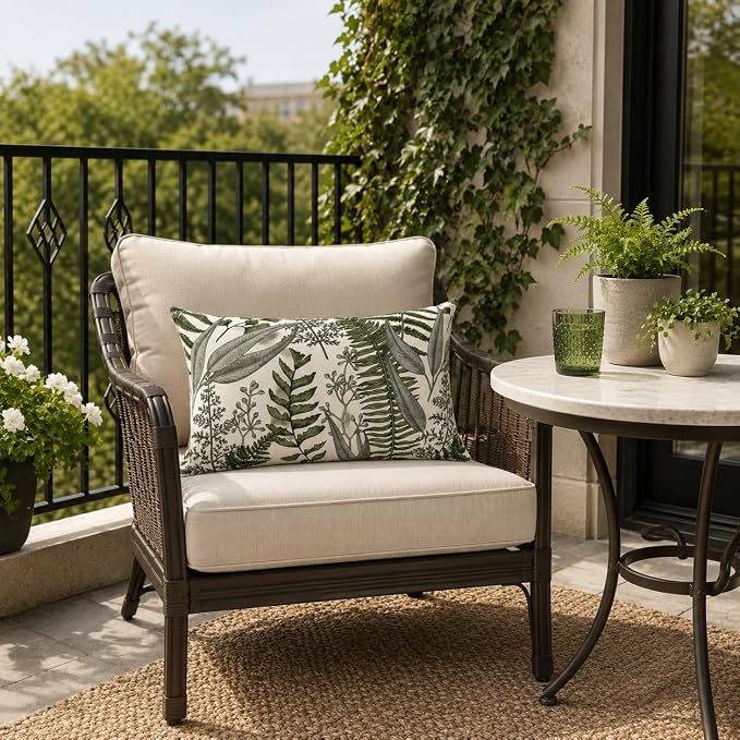 Outdoor Patio Lumbar Pillows, Pack of 2, 12"x20" | Fade Resistant Outdoor Waterproof Lumbar Pillow with Inners Decorative Garden Lumbar Cushions for Home Patio Terrace Sofa