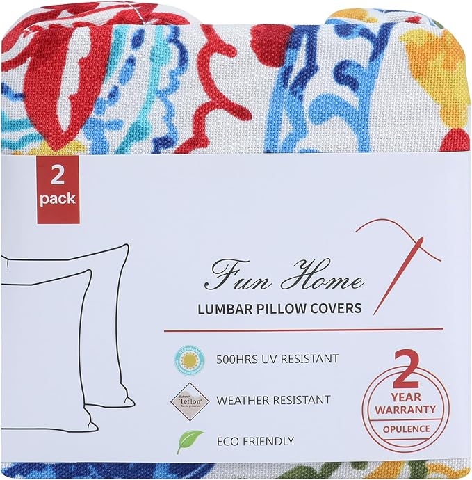 Waterproof Outdoor Lumbar Pillow Covers Set of 2,Home Decor for Garden Patio Furniture,Couch,Sofa 12"x20" Inch Decorative Pillows Cover Only,NO Insert(Phoenix)