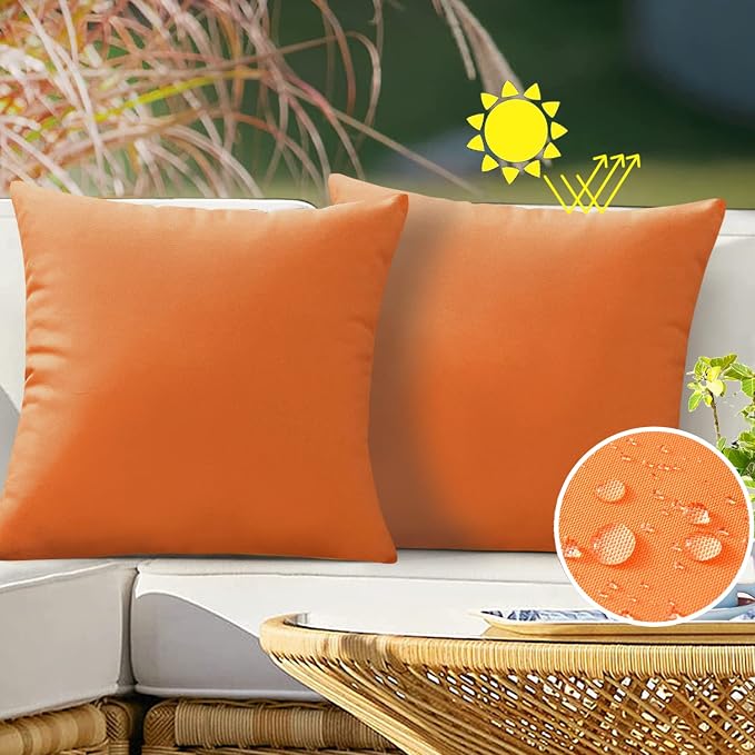 VAKADO Pumpkin Fall Waterproof Outdoor Throw Pillow Covers 16x16 Set of 2 | Fade Resistant, All-Weather Durability. Warm Harvest Hue For Porch, Patio & Garden. Machine Washable, Hidden Zipper.