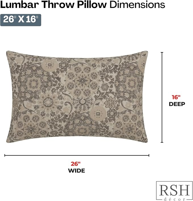 RSH DECOR: Outdura Jumbo Lumbar Pillows Set of 2 | 26" x 16" | Water and Fade-Resistant Performance Fabric | Outdoor Pillow Covers with Down-Alternative Inserts | Made in USA (Marrakech Espresso)