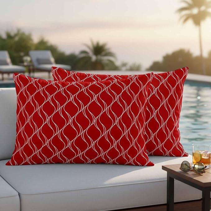 Red White Stripes Outdoor Pillow Covers 20x12 Inch Lumbar Pillow Covers Set of 2 Waterproof Decorative Throw Pillow Cases Simple Geometric Modern Monochrome Cushion Covers for Patio Furniture Garden