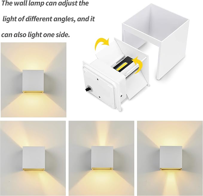 LED Aluminum Square Cube Waterproof White Wall Sconce Outdoor Light Exterior Wall Lighs fixtures Outside for House Patio 6W 100-277V 3000K Angle-Adjustment Warm Light 2LEDS White 6W