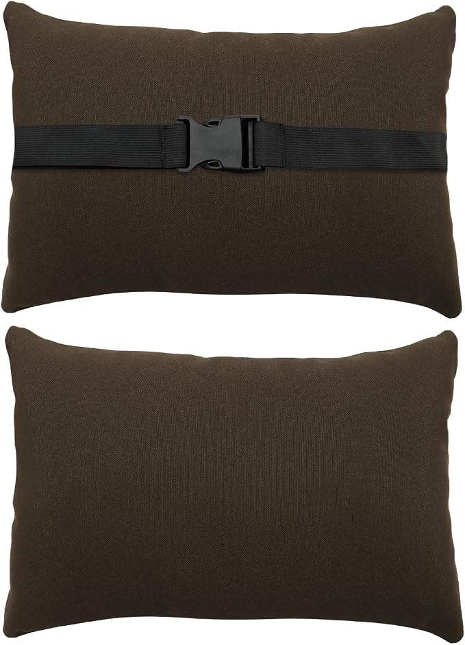 Chaise Lounge Head Resting Pillows, Waterproof Outdoor Pillows | 2 Pack Head Support Pillow with Adjustable Elastic Stripe for Garden Furniture Decorative, Brown