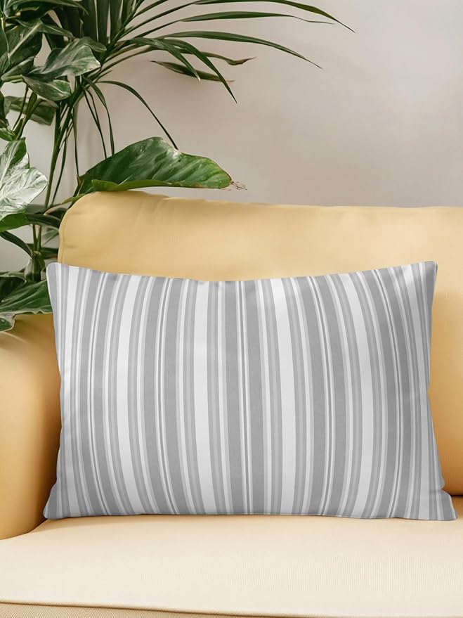Waterproof Outdoor Pillow 1 Pack Grey Stripes Decorative Throw Pillows Cover & Insert 20x12 Inch Lumbar Pillowcase White Lines Lines Pillows for Couch Sofa Bed Patio Furniture Indoor Outdoor