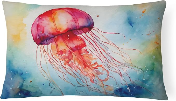 Caroline's Treasures DAC2791PW1216 Jellyfish Throw Pillow Machine Washable, Indoor Outdoor Decorative Pillow for Couch, Bed or Patio, 12HX16W