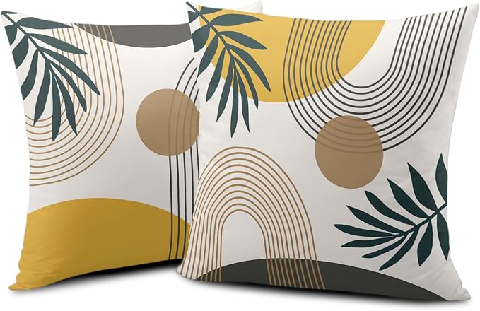 Boho Throw Pillows Covers 24x24 Mid Century Modern Decor Pillow Covers of 2 Pack Geometric Pattern Pillow Case Beige Brown Gold Home Art Decor for Living Room