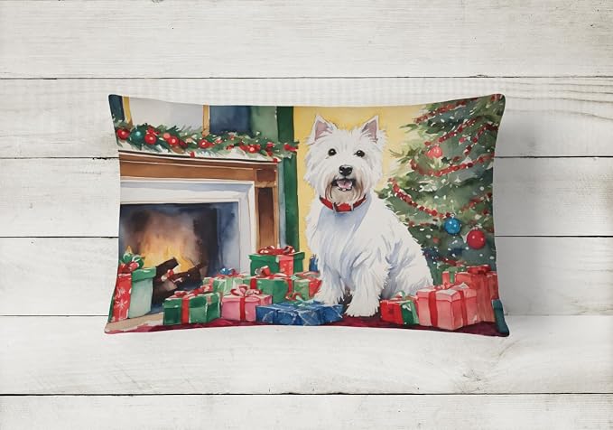 Caroline's Treasures DAC2764PW1216 Westie Cozy Christmas Throw Pillow Machine Washable, Indoor Outdoor Decorative Pillow for Couch, Bed or Patio, 12HX16W