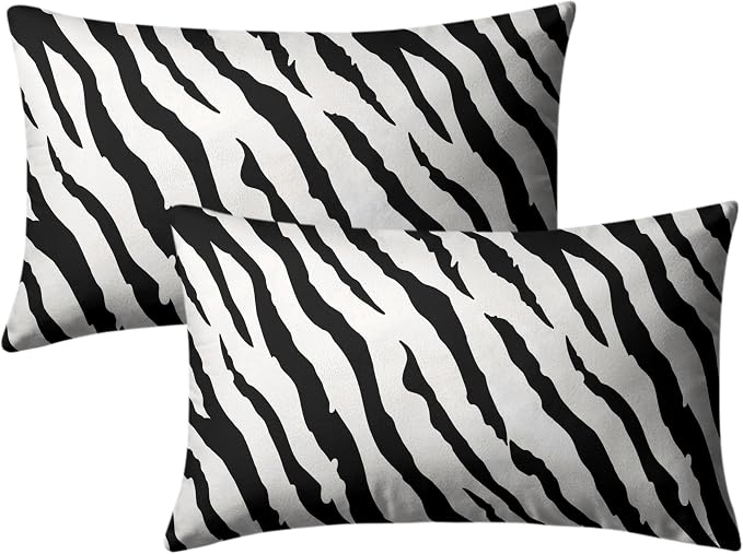 Zebra Pillow Covers Zebra Striped Pattern Rectangle Pillow Case 12x20 Black and White Lumbar Throw Pillow Covers for Bedroom Living Room Sofa Set of 2