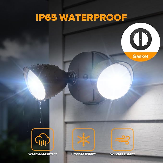 LUTEC 3500 Lumen 32 Watt 28 LED Dual-Head Floodlight Outdoor, Full Metal Design, Waterproof Exterior Security Wall Light for Patio, Garden, Yard-Brown