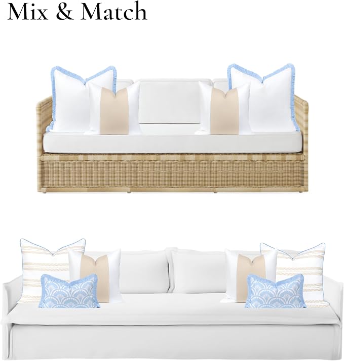 Hofdeco Premium Coastal Hampton Patio Indoor Outdoor Throw Pillow Cover Only, 20"x20" Water Repellent for Backyard, Couch, Poolside, Neutral Tan Print Color Block