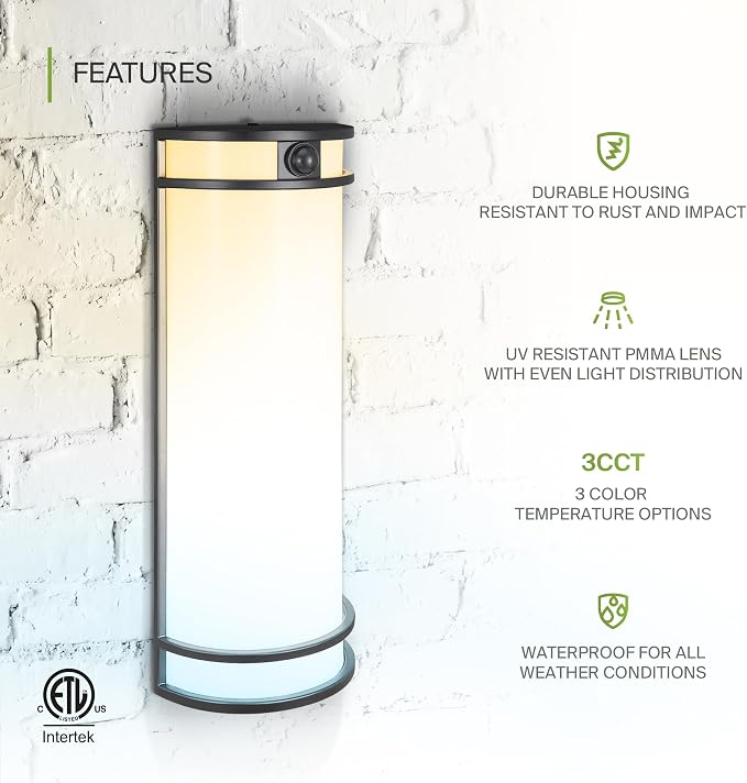 ASD 18 Inch Motion Sensor LED Outdoor Sconce Lights - 20W 3000K 4000K 5000K Black Exterior Lighting Fixtures, Exterior Lights for House, Modern Patio Wall Light Fixture ETL