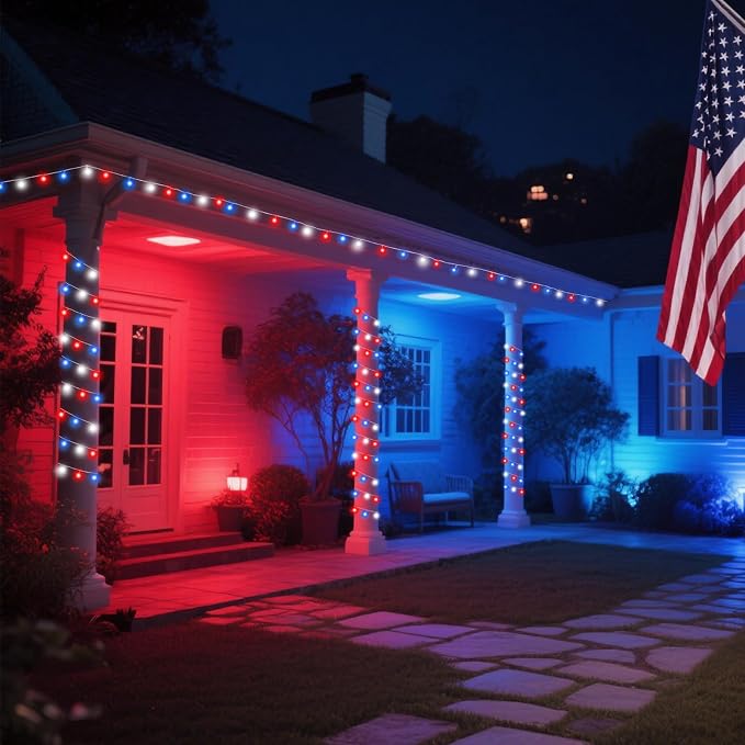 2 Pack 200LED Red White and Blue Lights Battery Operated, Fairy Lights | 66FT 4th of July String Lights with Timer, 8 Modes Waterproof Patriotic Twinkle Light Outdoor for Independence & Memorial Day