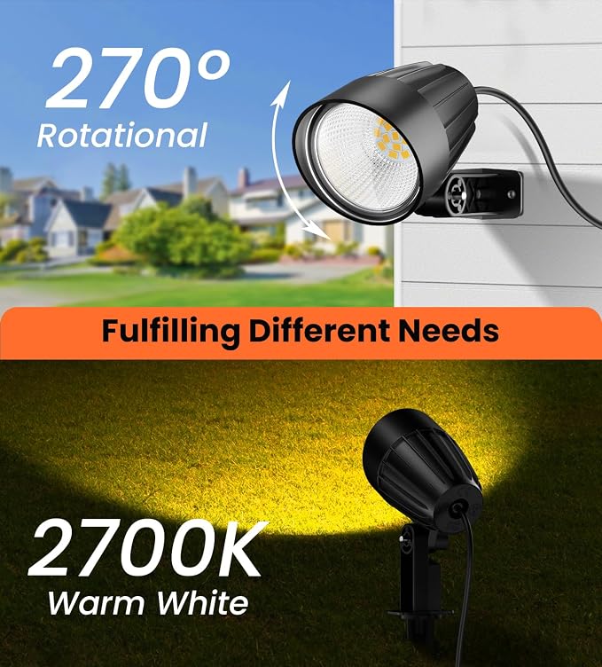MEIKEE 7W 800LM Low Voltage Landscape Lighting | 12V 24V 2700K Warm White LED Landscape Lights IP66 Waterproof Outdoor Spot Lights for Garden Pathway Wall Tree Fence 2-Pack