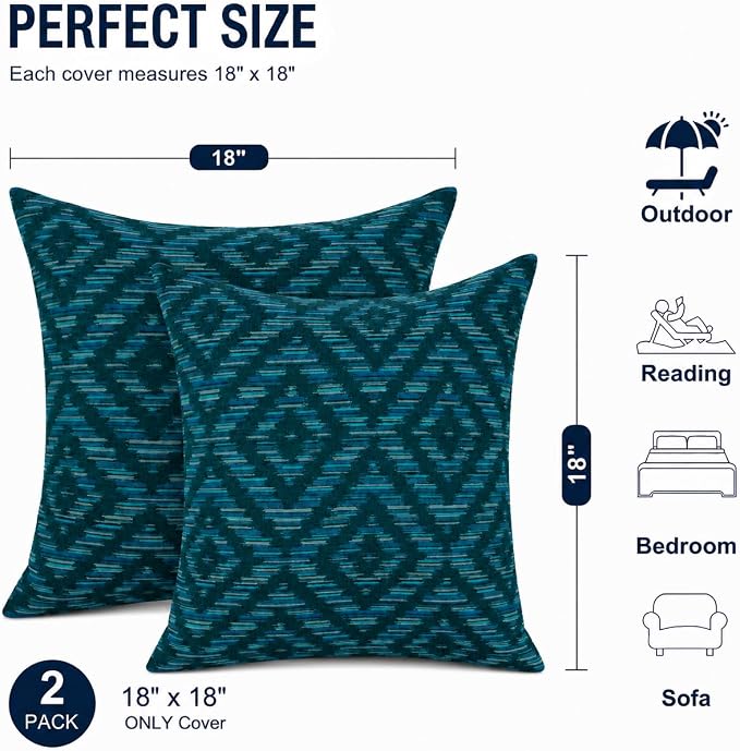 Outdoor Pillow Covers Waterproof Throw Pillow Covers, Set of 2 Jacquard Texture Water Resistant Fade Resistant Decorative Cushion Covers for Garden Patio Bench Couch Sofa, 18x18 Inch (Tribal Vibe)