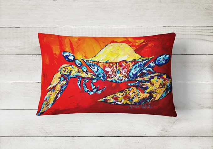 Caroline's Treasures MW1208PW1216 Bring it on Crab in Red Canvas Fabric Decorative Pillow Machine Washable, Indoor Outdoor Decorative Pillow for Couch, Bed or Patio, 12HX16W