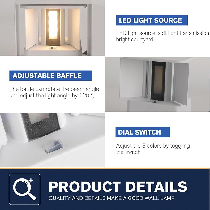 15W 3CCT Adjustable Up and Down LED Wall Sconce 4 Pack | White IP65 waterproof ETL certified 1300LM Exterior/Interior Lighting Fixtures for porches & patios
