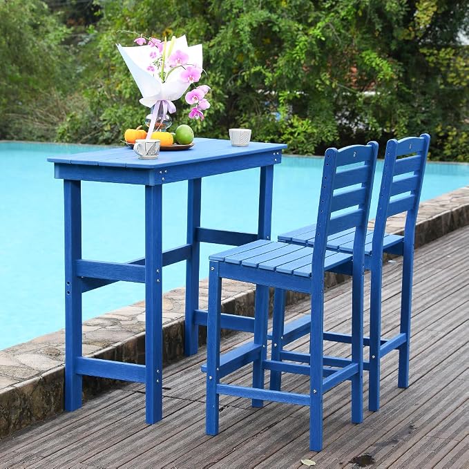 Outdoor Bar Table, HDPE, Lake Blue