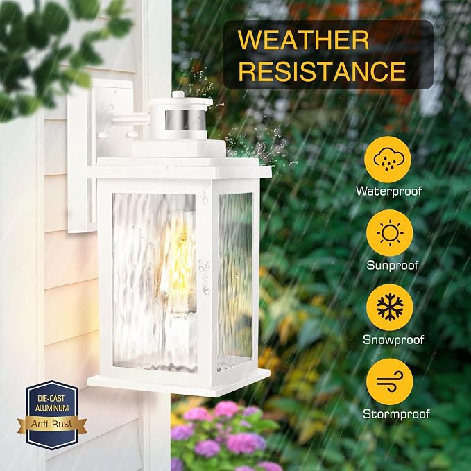 VIANIS Motion Sensor Outdoor Lights, Aluminum Waterproof Porch Lights Outdoor with Water Glass for Porch, Garden, Front Door White Standard Size