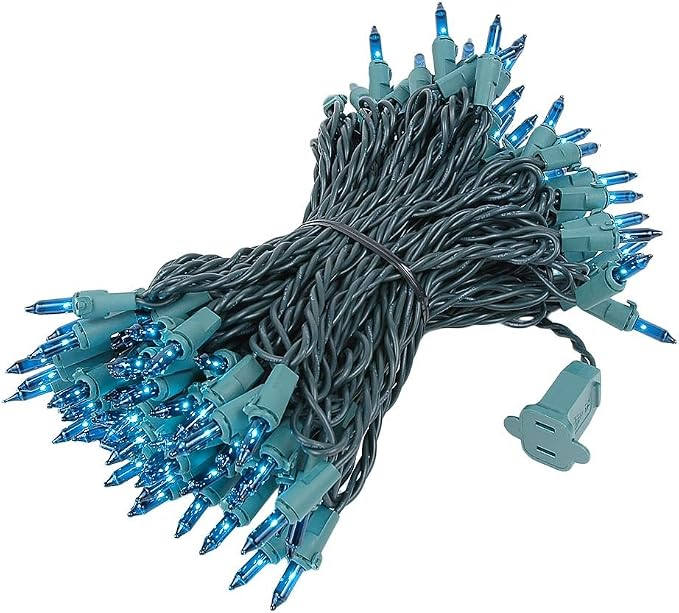Novelty Lights 50 Feet 100 Bulbs Teal Incandescent Mini Lights, Green Wire