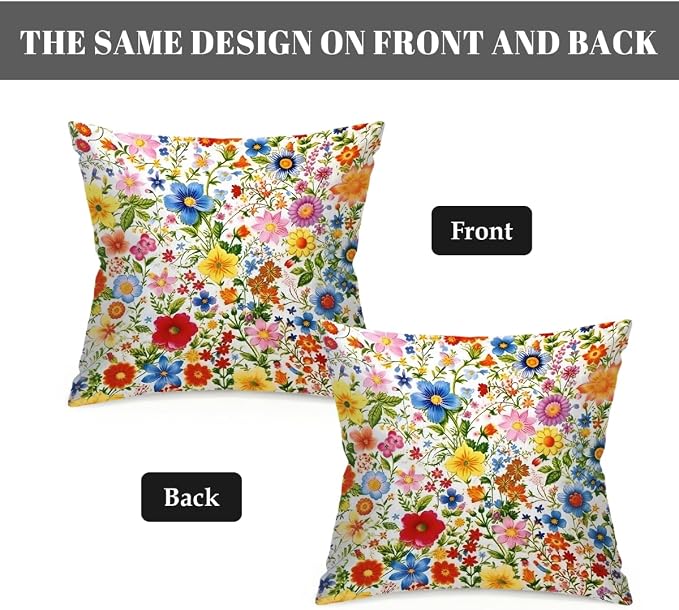 20x20 Inch Outdoor Pillow Covers Set of 2 Waterproof Throw Pillow Covers Decorative Couch Cushion Covers Colorful Art Floral Square Pillowcases Protectors for Patio Garden Sofa