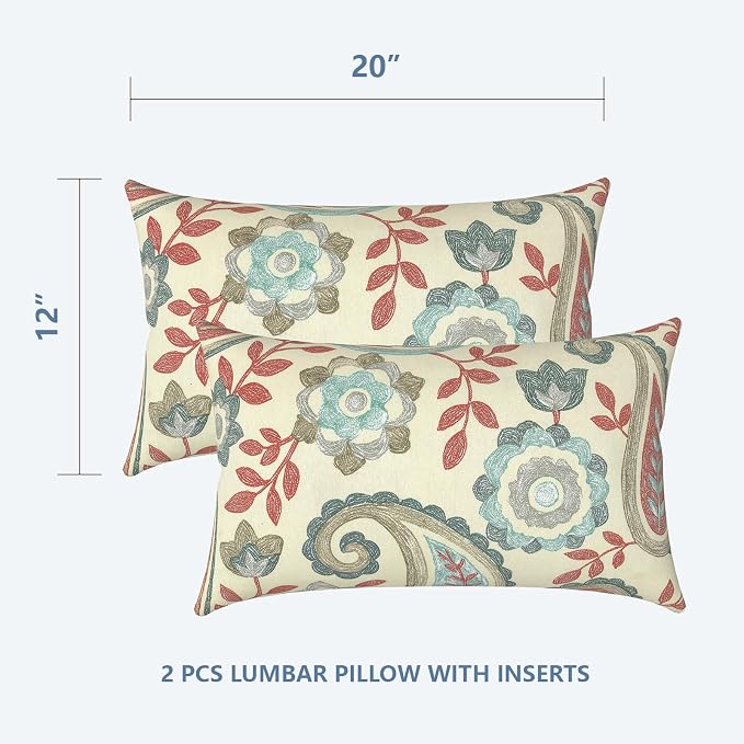 LVTXIII Outdoor/Indoor Lumbar Pillows, Decorative Patio Lumbar Cushions, Fluffy Water Repellent Garden Cushions for Home Patio Coach Sofa Use, 12×20 Inch, Pack of 2, Paisley Vintage