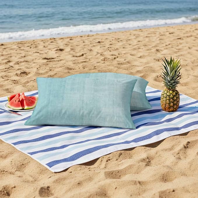 Vandarllin Outdoor Throw Pillows Covers 20x12 inch Set of 2 Waterproof Aqua Linen Decorative Zippered Cushion Covers for Patio Furniture, Solid Color Texture Lumbar Pillowcases