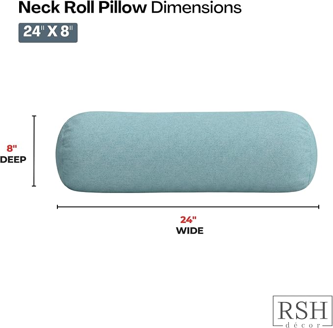 RSH DECOR: Sunbrella Neck Roll Pillows Set of 4 | 24” x 8” | Outdoor Bolster for Patio, Deck, Porch, or Poolside Chairs | Fade & Water-Resistant | Made in USA (Cast Mineral)