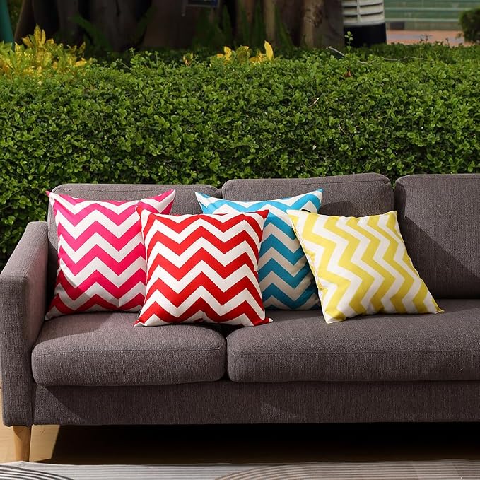 WEMEON Outdoor Waterproof Pillow Covers18x18in Set of 4, Solid Color Pillows Decorative Square Patio Furniture Pillows for Couch Patio Balcony Tent Garden(Red/Teal/Blue)