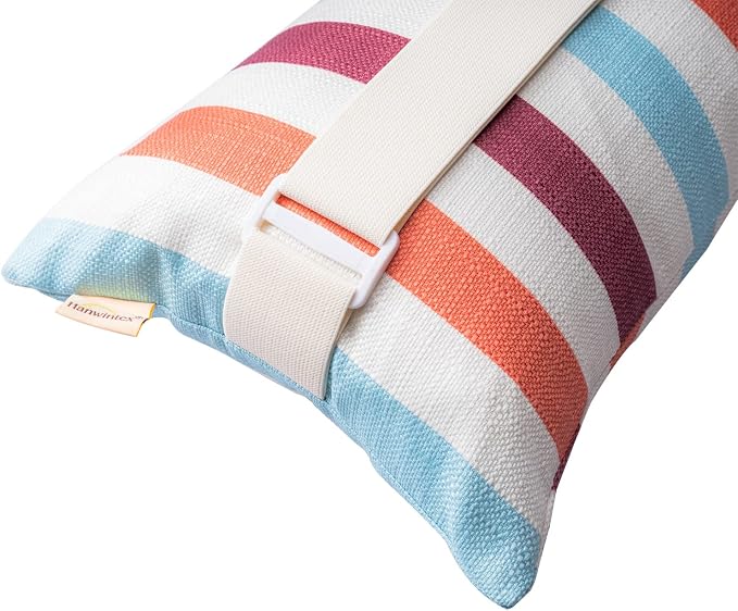 Outdoor Beach Chair Head Resting Pillow, Pool Lounge Chair Pillows with Insert and Adjustable Elastic Stripe for Recliner Sunbrella Neck Attachment, 2 Pack Size 11”*16” Strip II Red
