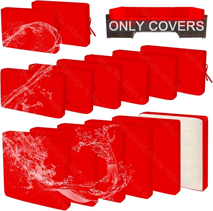 14Pcs Patio Cushion Covers, Furniture Cushion Slipcovers, 24.8"x24.8"x3.14" | Outdoor Cushion Slipcovers, Water Resistant Fabric, Zipper Design, Fits Patio Sectional Furniture