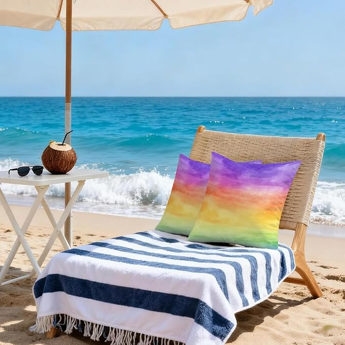 16x16 Inch Outdoor Pillow Covers Set of 2 Waterproof Throw Pillow Covers Decorative Couch Cushion Covers Watercolor Rainbow Square Pillowcases Protectors for Patio Garden Sofa