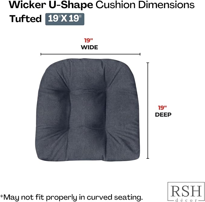 RSH DECOR: Sunbrella Tufted Wicker U-Shape Cushions Set of 2 | 19” x 19” | Outdoor Seat Cushions for Patio Furniture| Crafted with Sunbrella Performance Fabric | Made in USA (Sancy Denim)