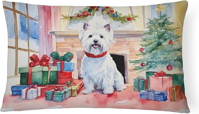 Caroline's Treasures DAC2763PW1216 Westie Cozy Christmas Throw Pillow Machine Washable, Indoor Outdoor Decorative Pillow for Couch, Bed or Patio, 12HX16W
