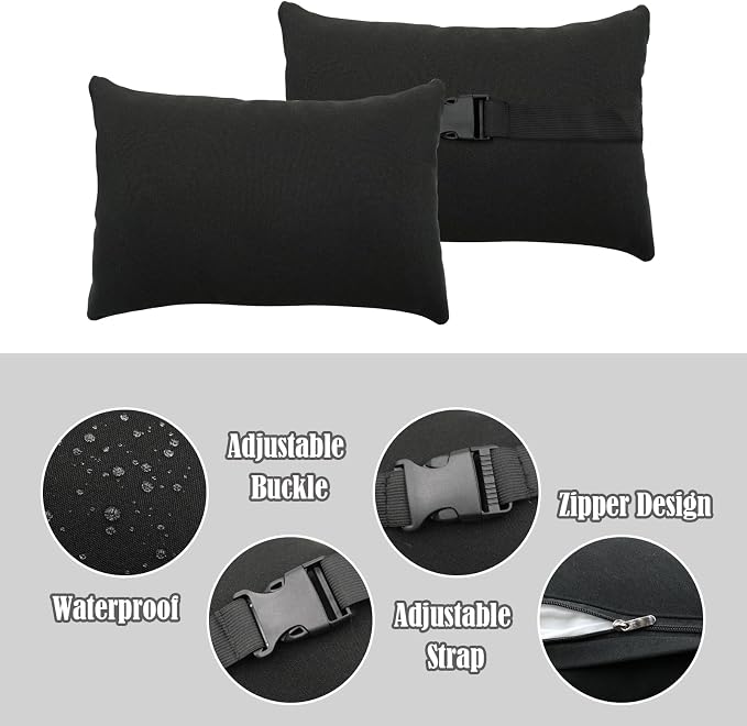 Chaise Lounge Head Resting Pillows, Waterproof Outdoor Pillows | 2 Pack Head Support Pillow with Adjustable Elastic Stripe for Garden Furniture Decorative, Grey