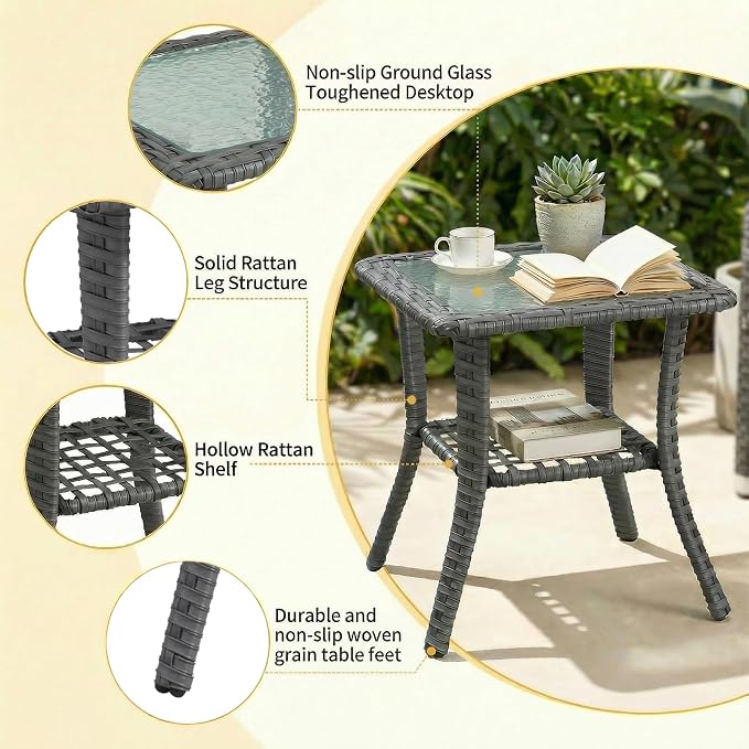 7 Piece Patio Furniture Set with 6" Thick Cushions, Weather-Resistant Wicker Swivel Rocker High Back Chairs and Fire Pit Table for Porch Yard Deck